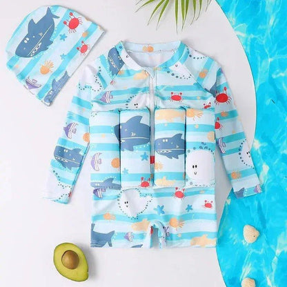 Cartoon Print One-Piece Floating Rash Guard Bathing Suit – Safe & Stylish Swimwear for Kids - Home Kartz