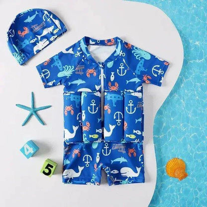 Cartoon Print One-Piece Floating Rash Guard Bathing Suit – Safe & Stylish Swimwear for Kids - Home Kartz
