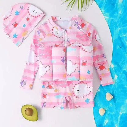 Cartoon Print One-Piece Floating Rash Guard Bathing Suit – Safe & Stylish Swimwear for Kids - Home Kartz