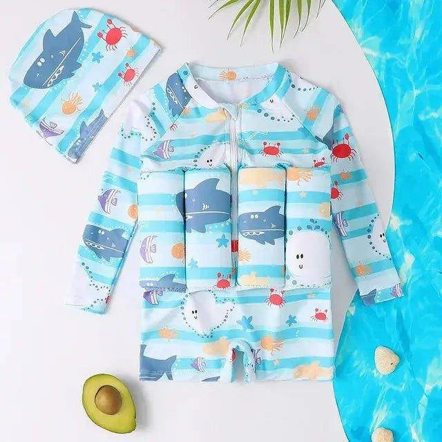 Cartoon Print One-Piece Floating Rash Guard Bathing Suit – Safe & Stylish Swimwear for Kids - Home Kartz