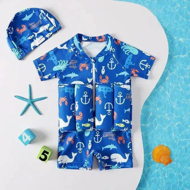 Cartoon Print One-Piece Floating Rash Guard Bathing Suit – Safe & Stylish Swimwear for Kids - Home Kartz