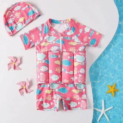 Cartoon Print One-Piece Floating Rash Guard Bathing Suit – Safe & Stylish Swimwear for Kids - Home Kartz