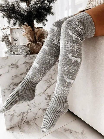 Festive Christmas Knee Stockings with Snowflake Design - Cozy and Stylish - Home Kartz