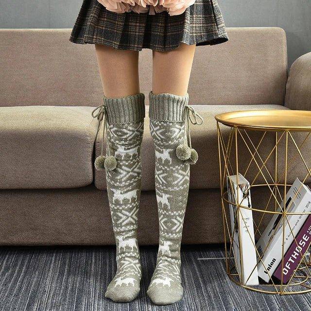 Festive Christmas Knee Stockings with Snowflake Design - Cozy and Stylish - Home Kartz