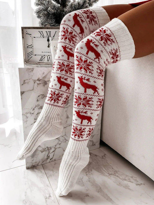 Festive Christmas Knee Stockings with Snowflake Design - Cozy and Stylish - Home Kartz