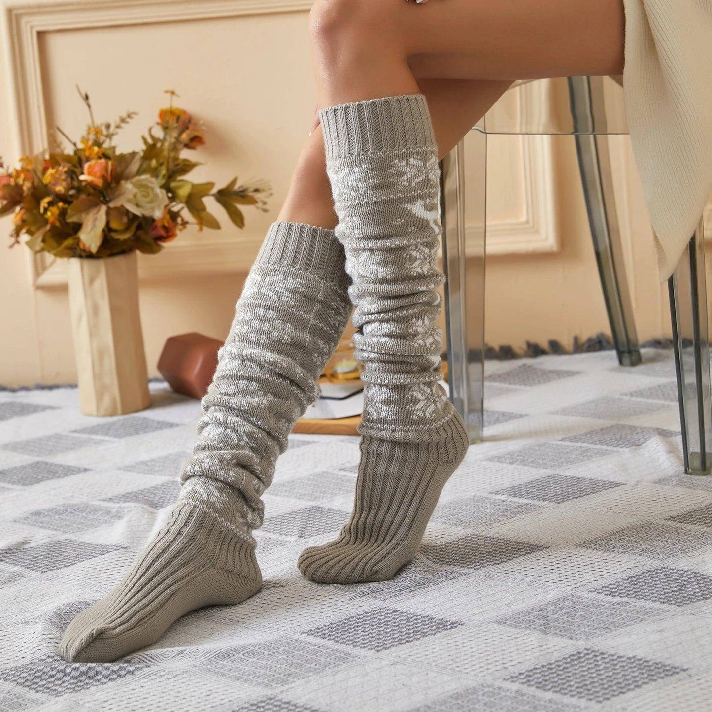 Festive Christmas Knee Stockings with Snowflake Design - Cozy and Stylish - Home Kartz