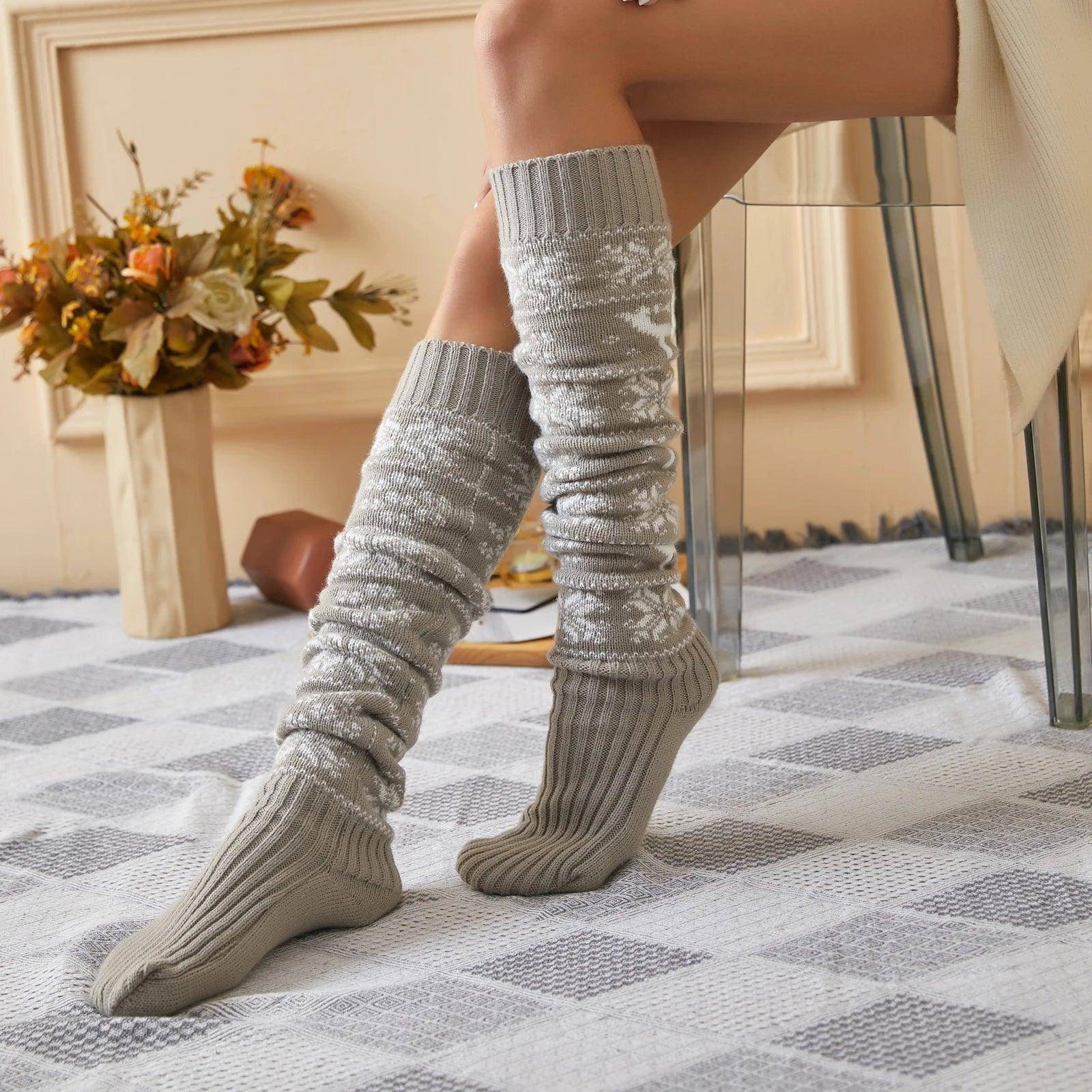 Festive Christmas Knee Stockings with Snowflake Design - Cozy and Stylish - Home Kartz