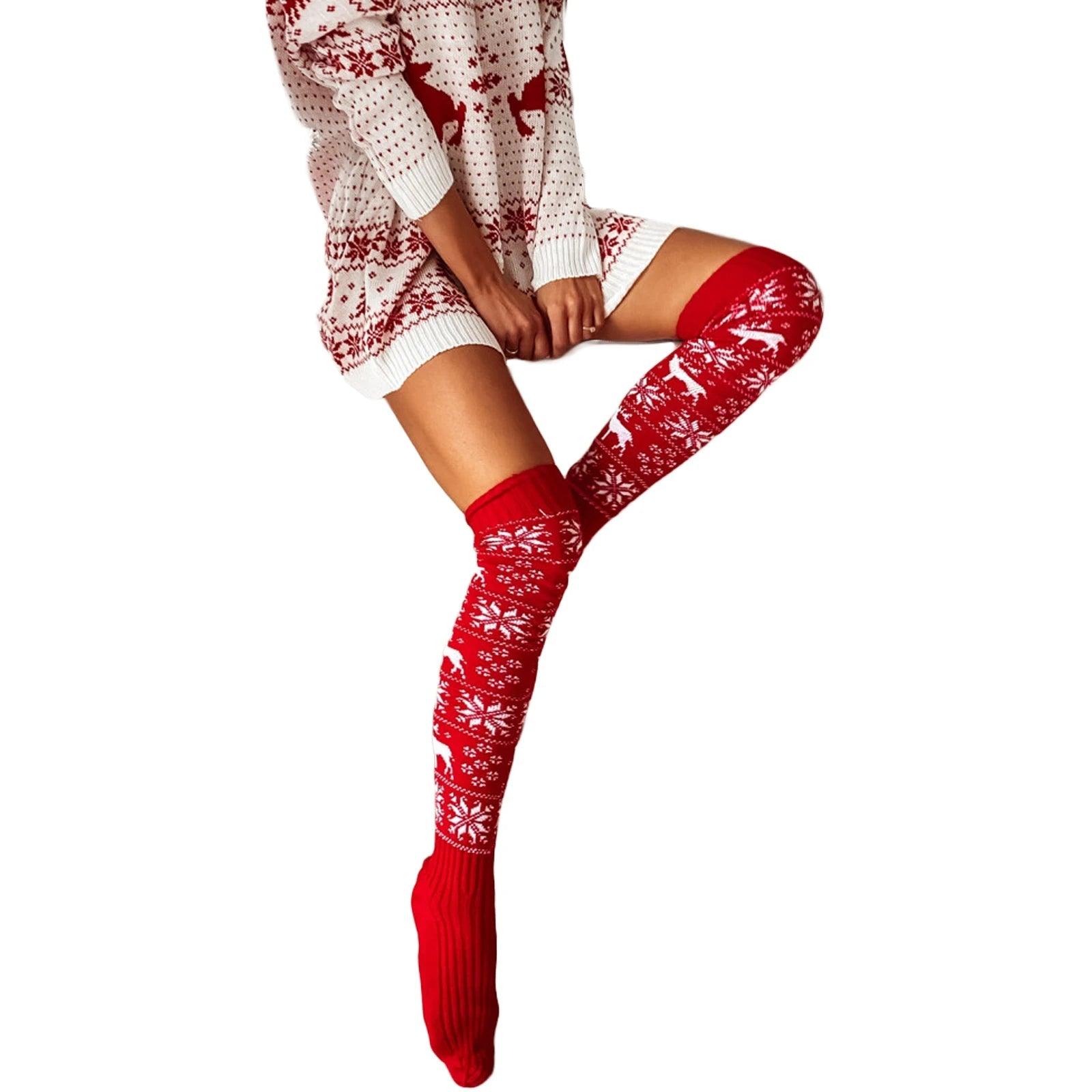 Festive Christmas Knee Stockings with Snowflake Design - Cozy and Stylish - Home Kartz