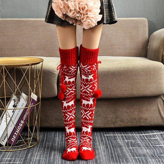 Festive Christmas Knee Stockings with Snowflake Design - Cozy and Stylish - Home Kartz