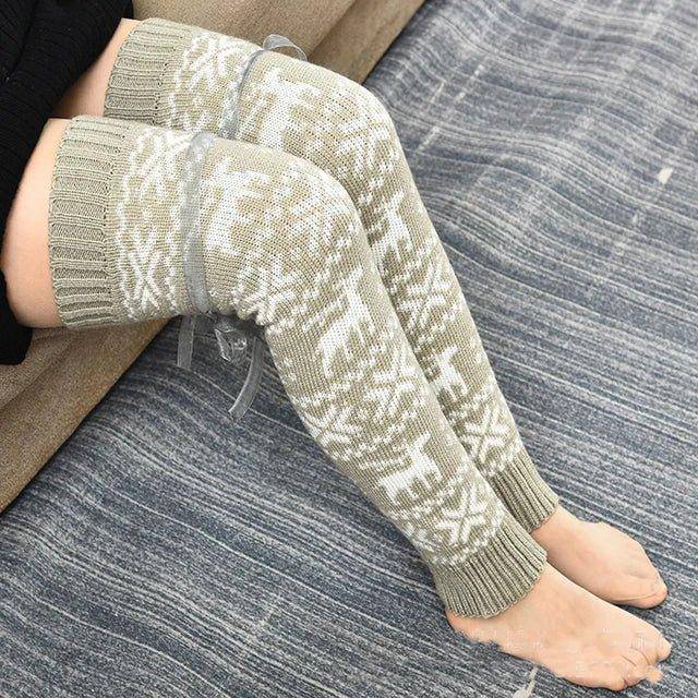 Festive Christmas Knee Stockings with Snowflake Design - Cozy and Stylish - Home Kartz