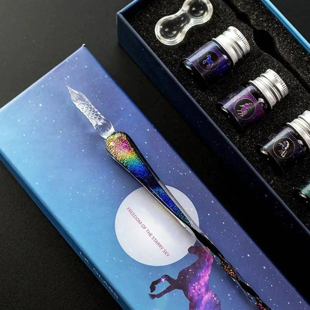 Rainbow Glass Fountain Pen Water Set – Elevate Your Writing with Timeless Elegance - Home Kartz