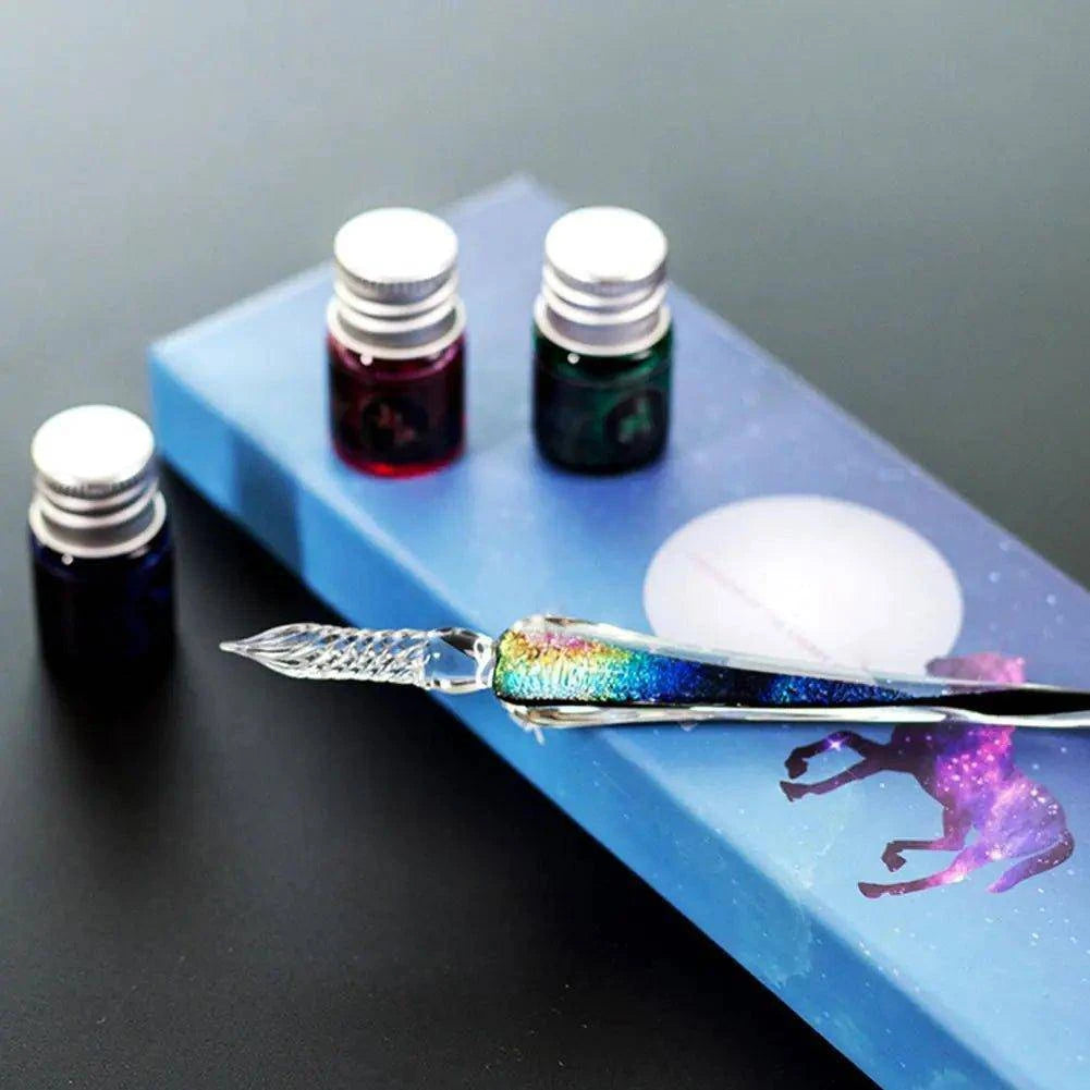 Rainbow Glass Fountain Pen Water Set – Elevate Your Writing with Timeless Elegance - Home Kartz