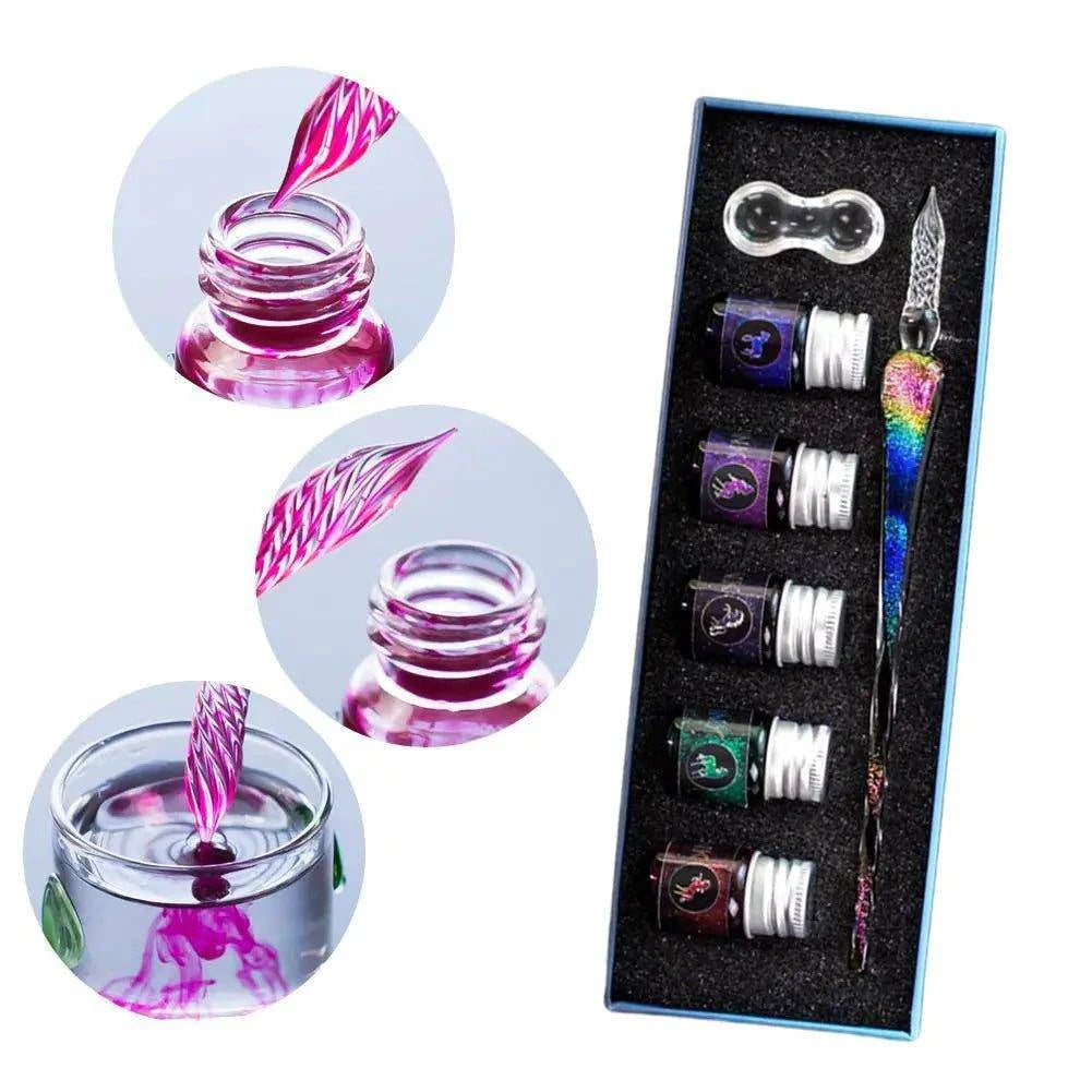 Rainbow Glass Fountain Pen Water Set – Elevate Your Writing with Timeless Elegance - Home Kartz
