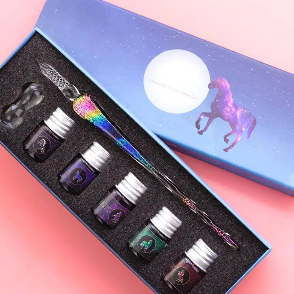 Rainbow Glass Fountain Pen Water Set – Elevate Your Writing with Timeless Elegance - Home Kartz