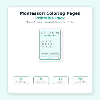Montessori Coloring Pages Printable Pack (72 Pages) | Ages 2–5