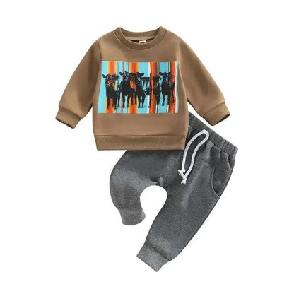 Stylish Cow Head Print Baby Boy Clothes Set - Home Kartz