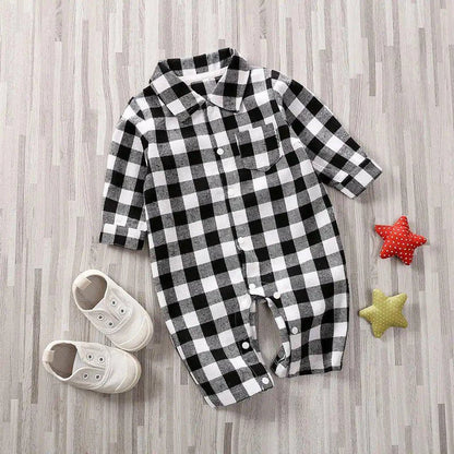 Stylish and Comfortable Baby Plaid Onesie Jumpsuit - Perfect for All Seasons - Home Kartz