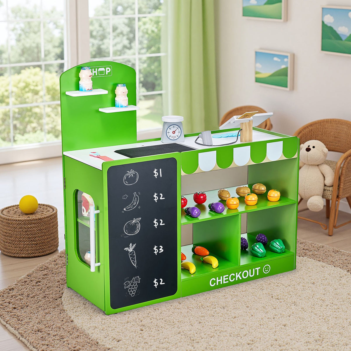 Wooden Grocery Store Market Stand for Kids