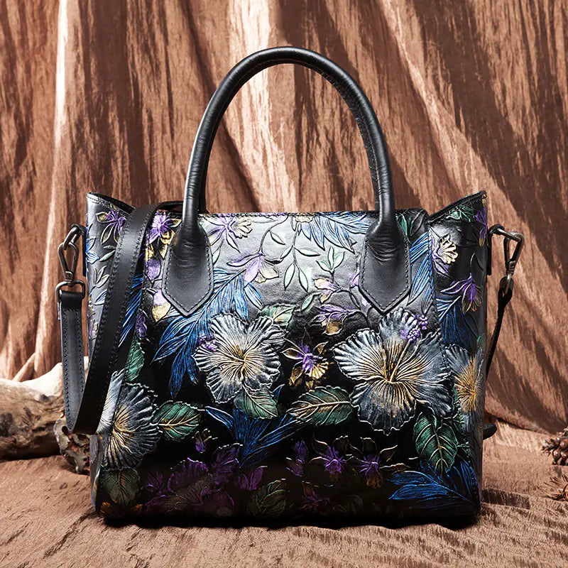 🌸 Artistry in Hand: The Sytle-Carry Vintage Flower Embossed Genuine Leather Handbag – Your Ultimate Flower Embossed Genuine Leather Handbag for Timeless Elegance! 💖