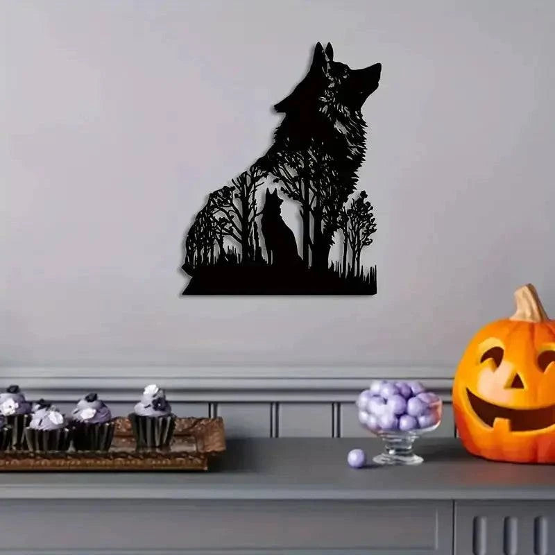 Halloween Black Wolf Wall Decoration - Bold and Spooky Metal Art - Home Kartz