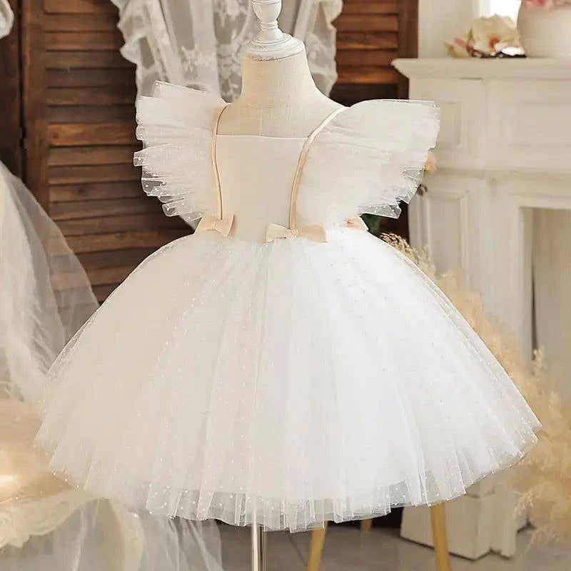 White Baby Baptism Dress with Ruffle Sleeves – Elegance for Your Baby’s Special Day - Home Kartz