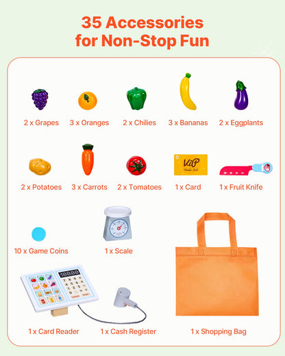 Wooden Grocery Store Market Stand for Kids