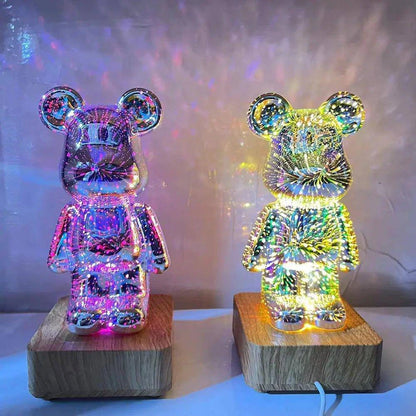 Transform Your Home with the Enchanting 3D Glass Fireworks Little Bear Night Light - Home Kartz