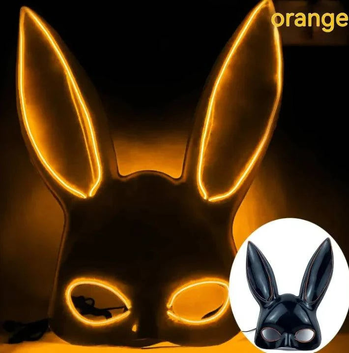 LED Bunny Mask with Long Ears - Neon Glow Mask for Halloween - Home Kartz