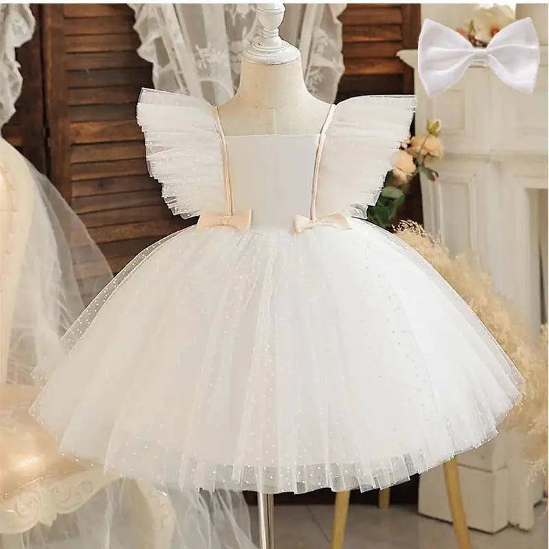 White Baby Baptism Dress with Ruffle Sleeves – Elegance for Your Baby’s Special Day - Home Kartz