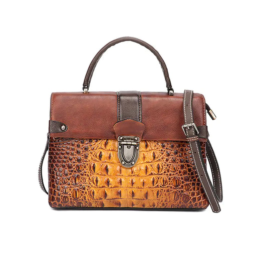 Timeless Artistry: Own a Piece of History with Our Vintage Handcrafted Crocodile Print Leather Bag