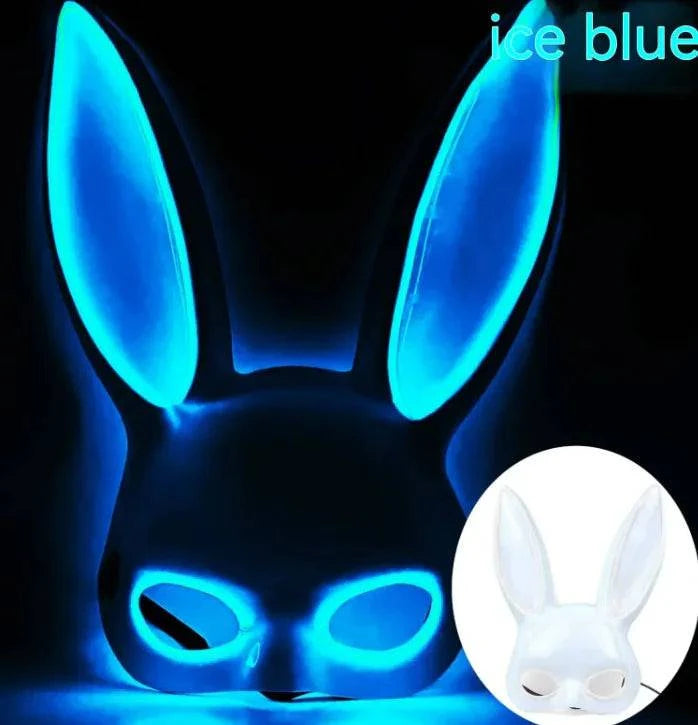 LED Bunny Mask with Long Ears - Neon Glow Mask for Halloween - Home Kartz