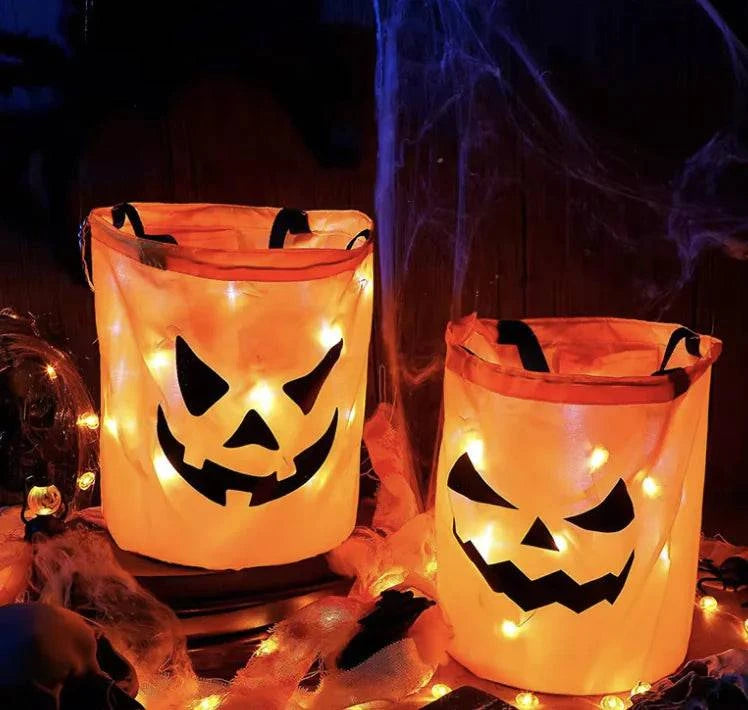 Halloween Glowing Pumpkin Candy Bag with LED Lights | Durable Trick-or-Treat Bag - Home Kartz