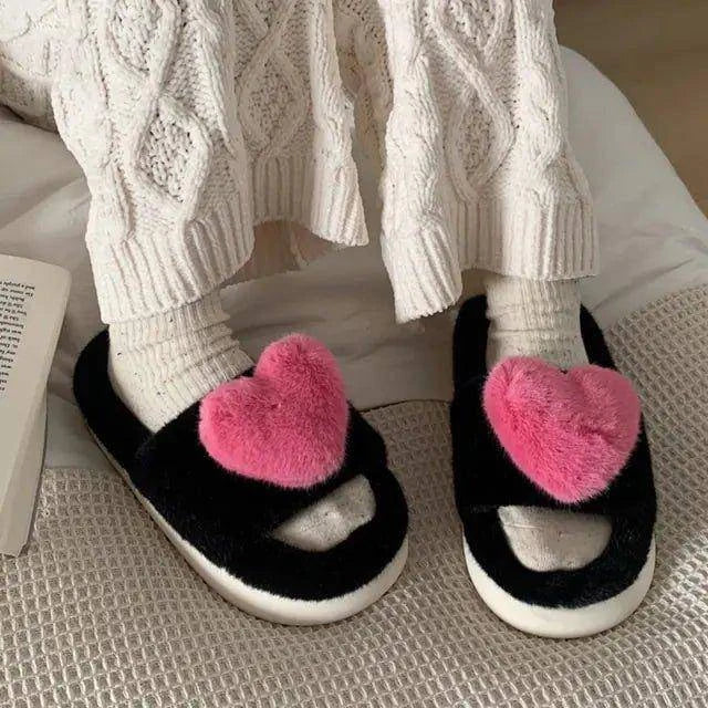💖 Heart Love Fluffy Fur Slippers | Luxurious Comfort & Warmth for Cozy Days 🌟 - Home Kartz
