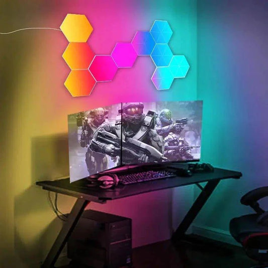 Illuminate Your Space with Hexagon LED Wall Lights: Vibrant Colors and Remote Control - Home Kartz