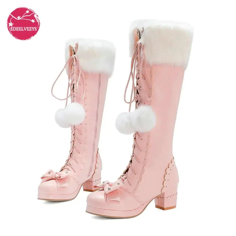 Elevate Your Winter Style with Our Princess Bowtie High Boots - Home Kartz