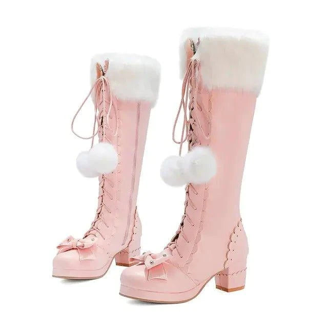 Elevate Your Winter Style with Our Princess Bowtie High Boots - Home Kartz