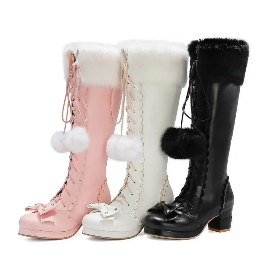 Elevate Your Winter Style with Our Princess Bowtie High Boots - Home Kartz