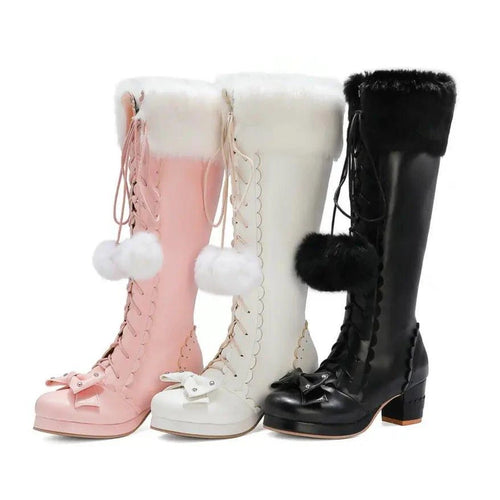 Elevate Your Winter Style with Our Princess Bowtie High Boots - Home Kartz