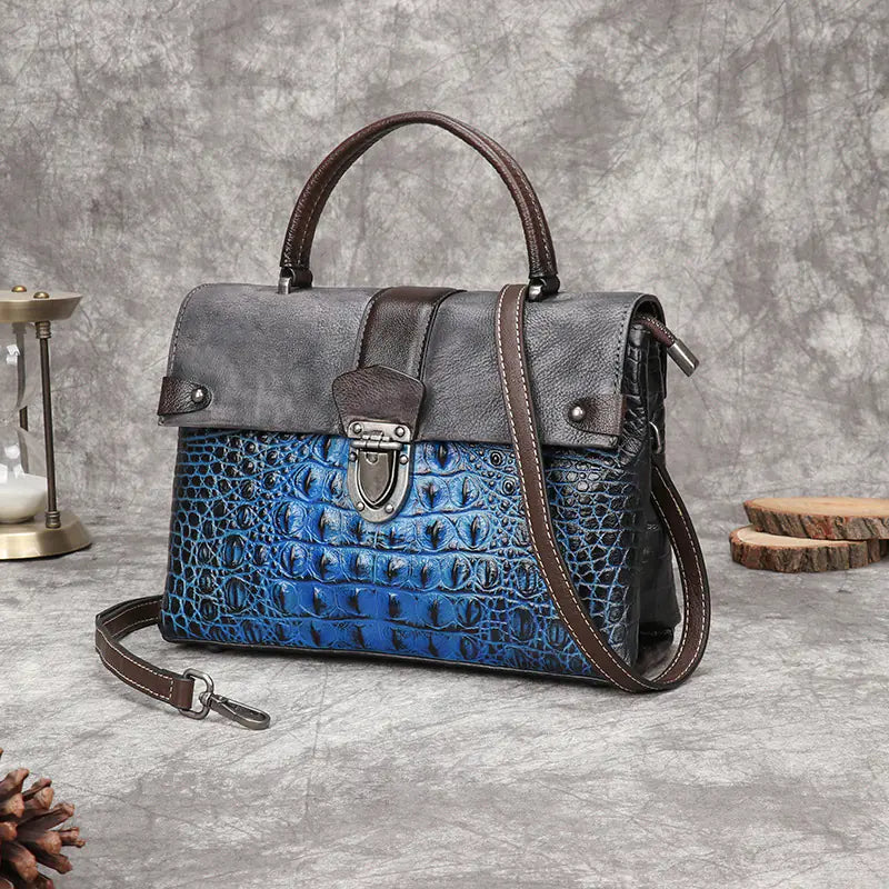 Timeless Artistry: Own a Piece of History with Our Vintage Handcrafted Crocodile Print Leather Bag