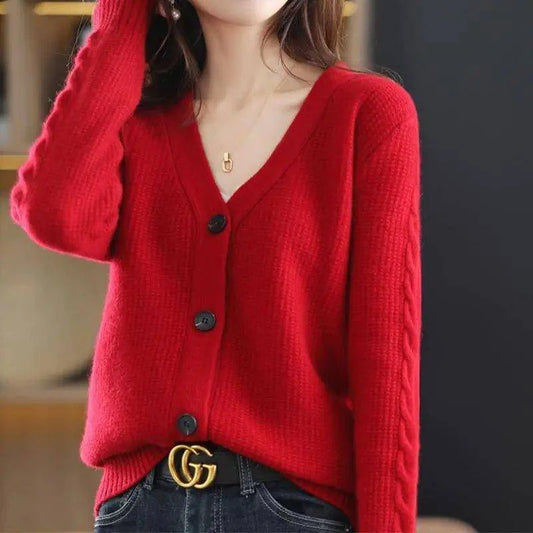 V-Neck Button-Up Cardigan – Chic Comfort for Autumn and Winter - Home Kartz