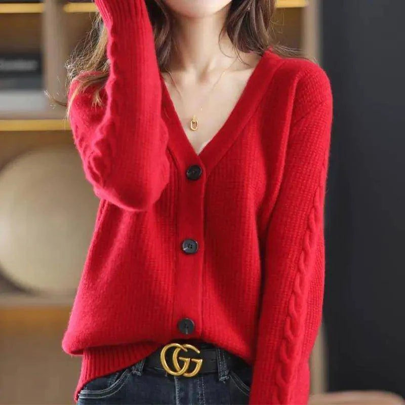 V-Neck Button-Up Cardigan – Chic Comfort for Autumn and Winter - Home Kartz