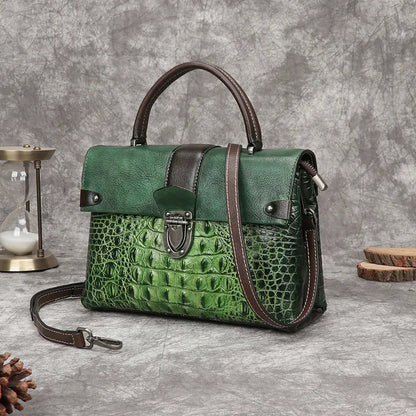 Timeless Artistry: Own a Piece of History with Our Vintage Handcrafted Crocodile Print Leather Bag