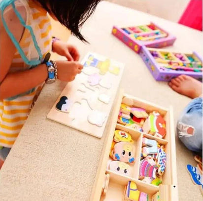 Wooden four rabbits changing clothes and dressing Puzzle for kids - Home Kartz