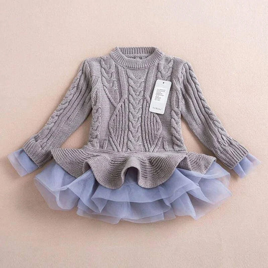 Stay Stylish and Cozy with Kids Winter Knitted Chiffon Dress - Home Kartz