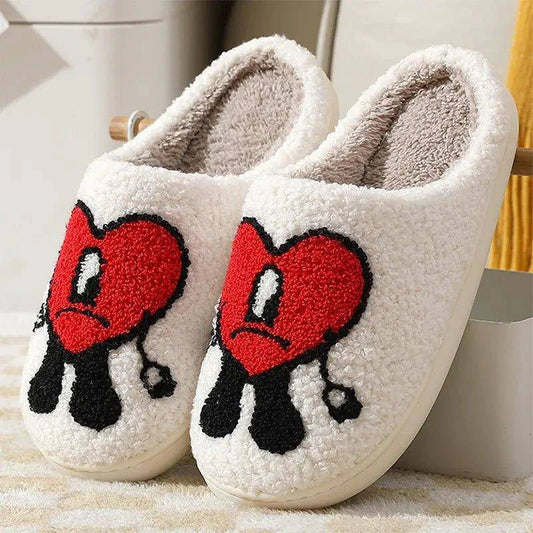 🧡 Bad Bunny Autumn Winter Fluffy Fur Slippers | Cozy Love Heart Indoor Slippers for Winter 🌟 - Home Kartz