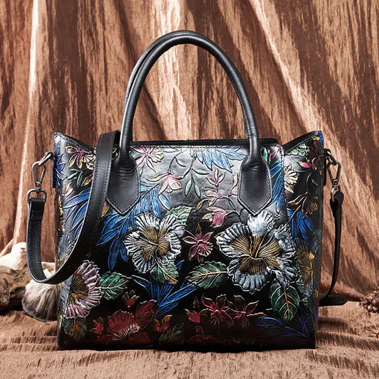 🌸 Artistry in Hand: The Sytle-Carry Vintage Flower Embossed Genuine Leather Handbag – Your Ultimate Flower Embossed Genuine Leather Handbag for Timeless Elegance! 💖