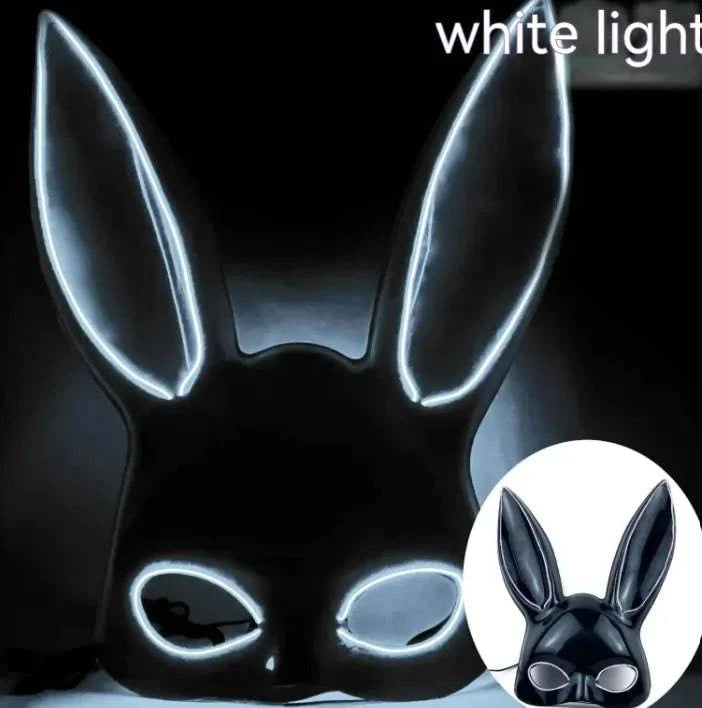 LED Bunny Mask with Long Ears - Neon Glow Mask for Halloween - Home Kartz