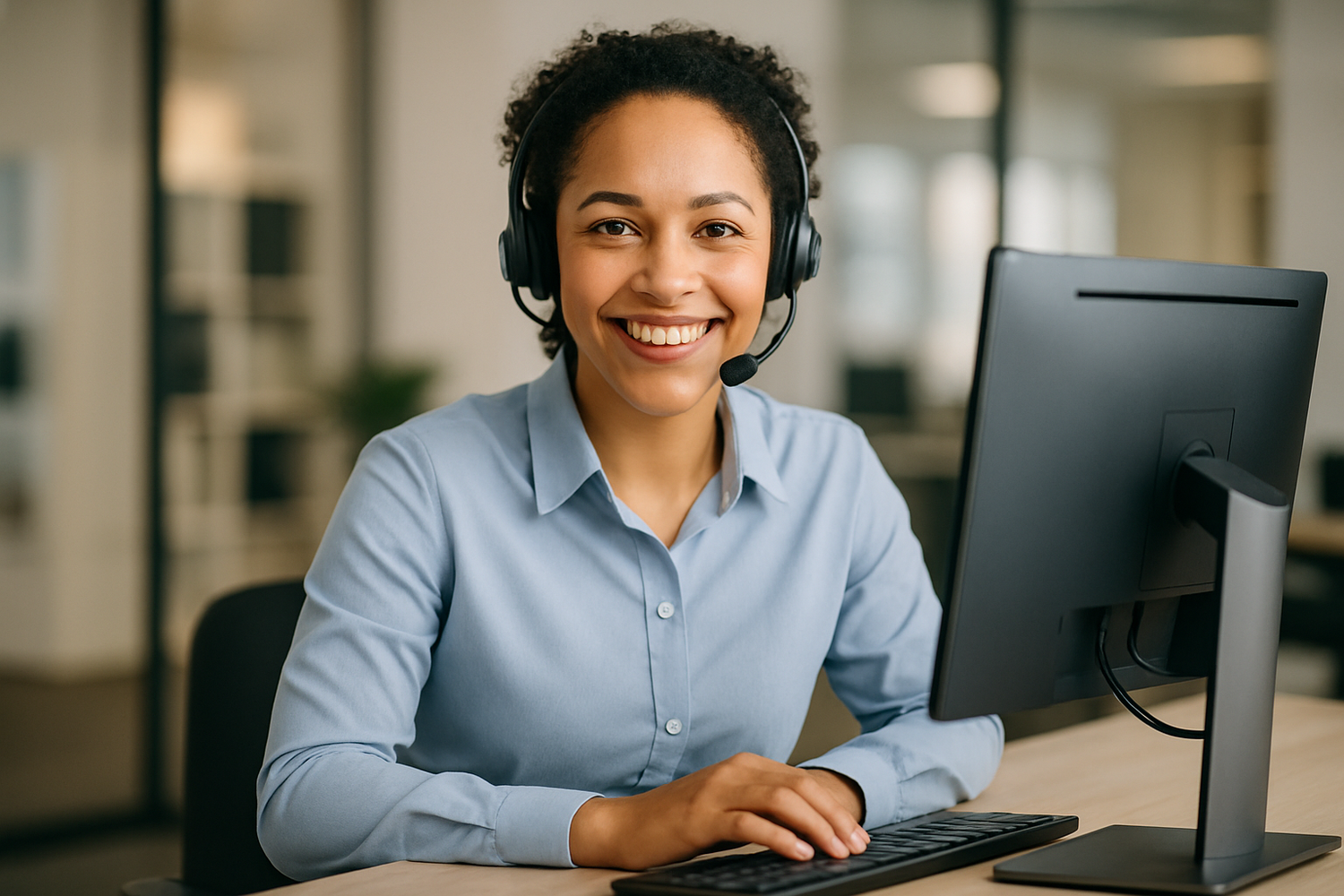make a smiling face of a customer support person