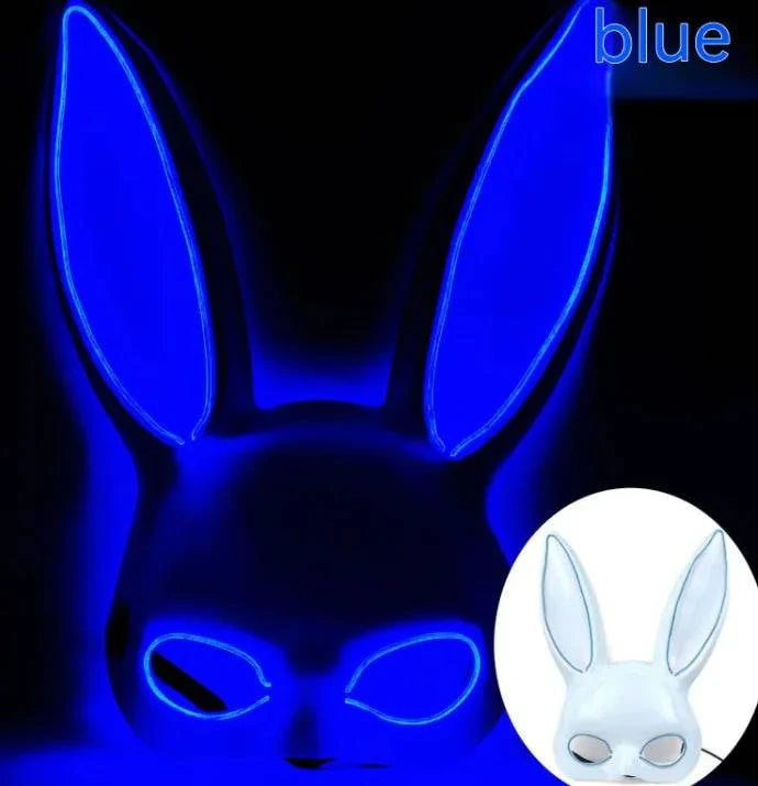 LED Bunny Mask with Long Ears - Neon Glow Mask for Halloween - Home Kartz
