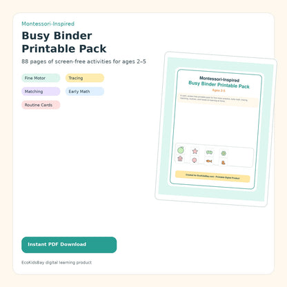 Montessori Busy Binder printable pack for ages 2 to 5 digital download